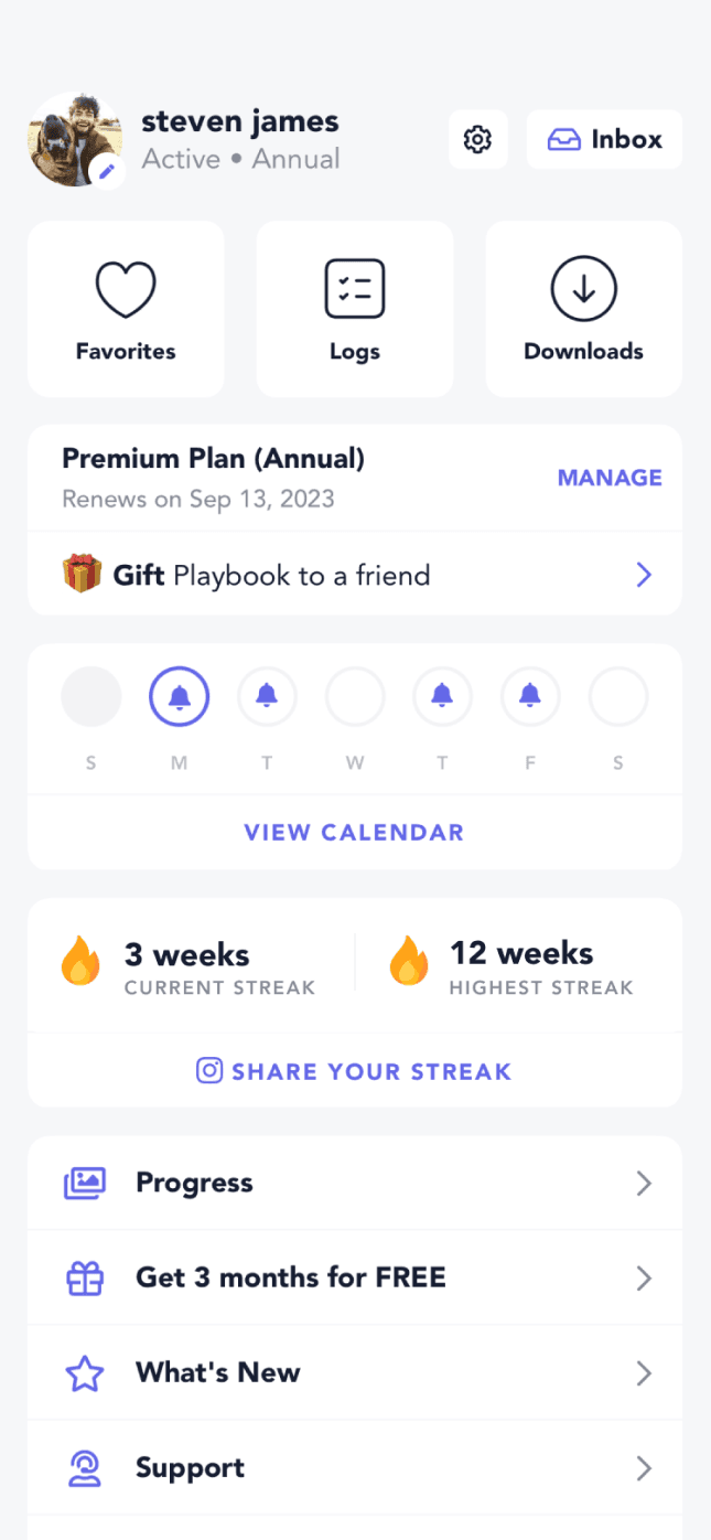 Streaks in the app